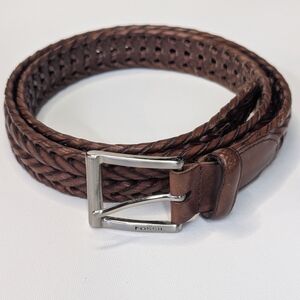 Fossil Men's Genuine Braided Leather Belt Casual Dress Belt Brown Size Medium M